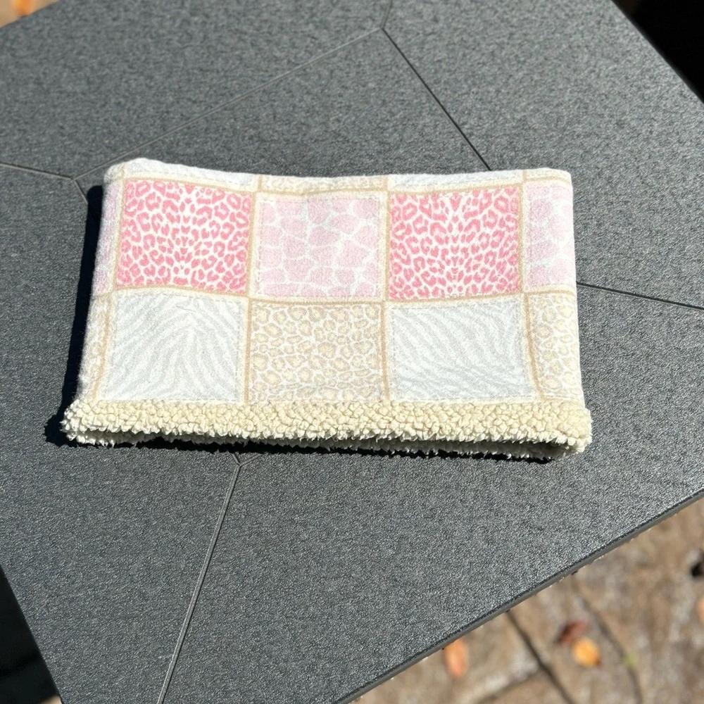 HANDMADE Girls Cowl Scarf in Pink Animal Print, lined w/Sherpa Fleece